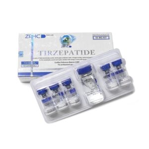 Open box with 5 vials Tirzepatide ZPHC, each 10 mg, total 50 mg peptide